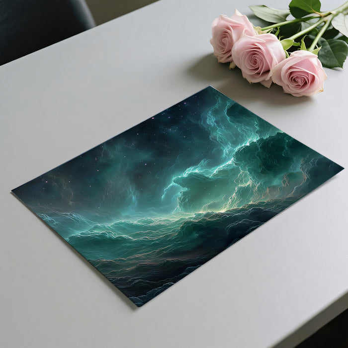 Jade and Emerald Nebula Canyon Mural Wallpaper | Cool-Toned Cosmic Clouds, Star-Forming Glow, Deep Space