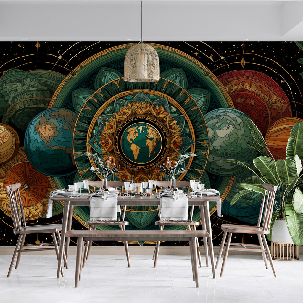 Grünes und goldenes himmlisches Mandala Wandgemälde | Erd-Fokus, üppig —  Vivawalls Store, image size:1024x1024