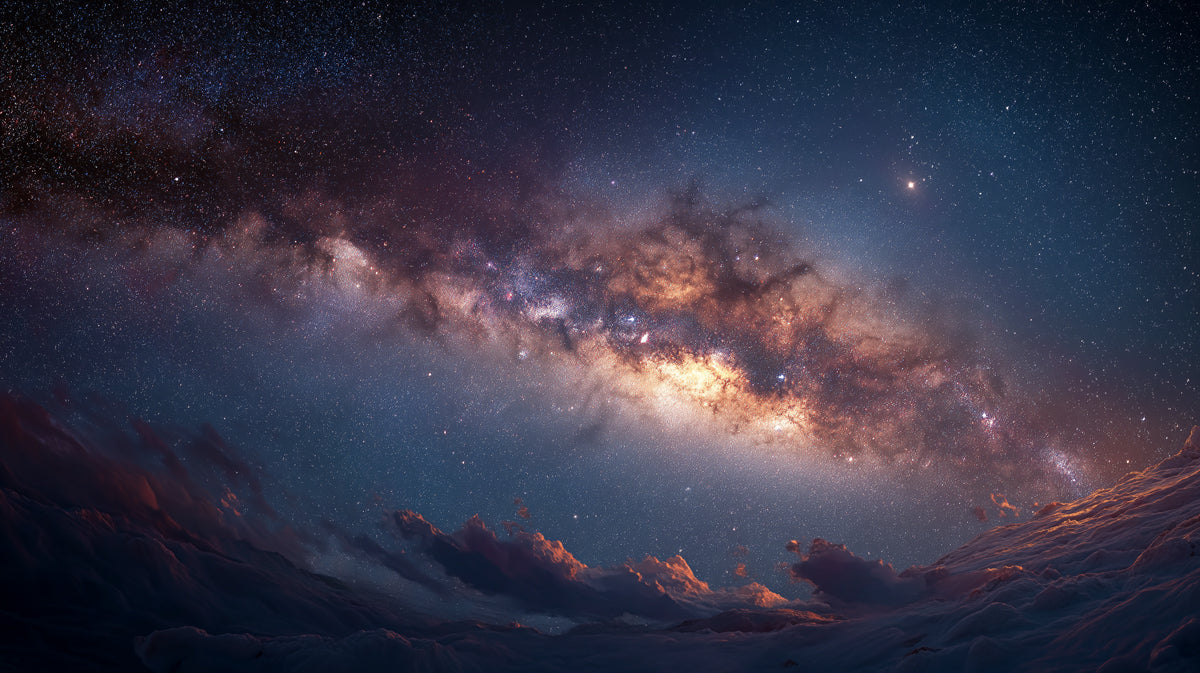 Milky Way Panorama Above Clouds Mural Wallpaper | Celestial Arch, Night Sky Drama, Grounded Perspective