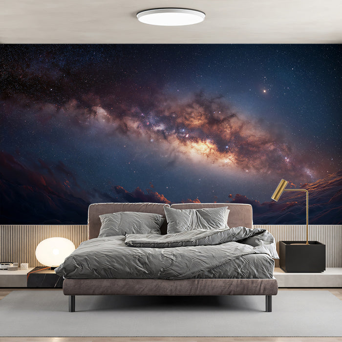 Milky Way Panorama Above Clouds Mural Wallpaper | Celestial Arch, Night Sky Drama, Grounded Perspective
