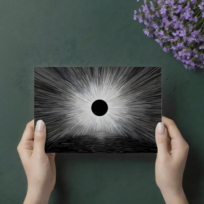 Solar Eclipse Light Burst Mural Wallpaper | Monochrome Graphic, Foreground Reflection, Dramatic Black/White