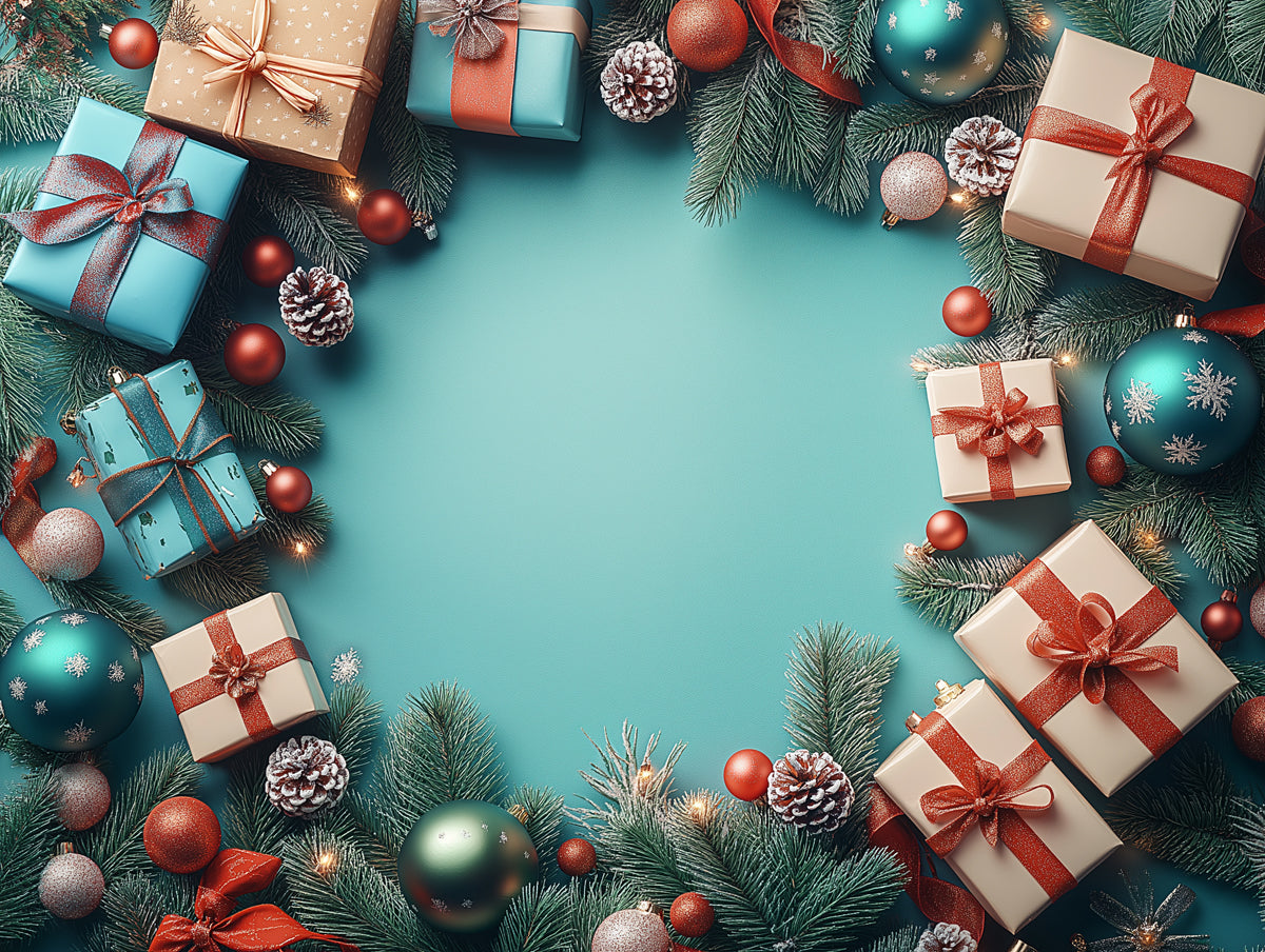 Christmas Gift Wreath Mural Wallpaper in Bedroom | Various Colors (Blue, Green, Red, etc.) of Christmas Gift 