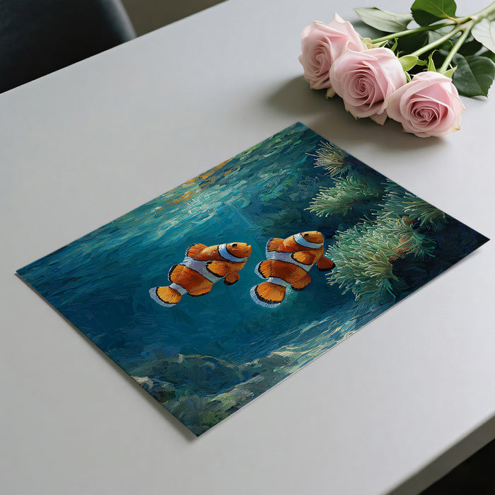 Textured Clownfish in Reef Mural Wallpaper | Impasto Style, Vibrant Orange and Teal, Underwater Light