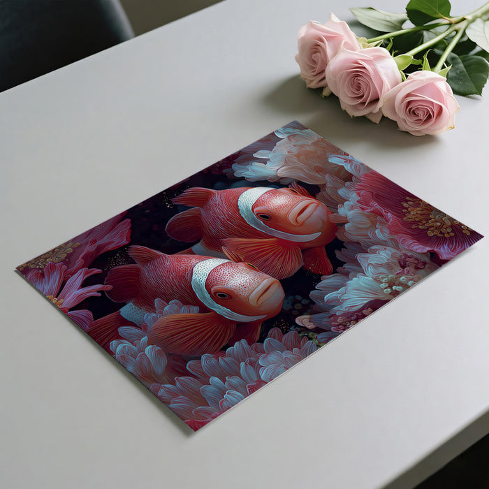 Macro Clownfish in Pink Anemone Mural Wallpaper | Surreal Red and Pink Palette, Extreme Close-Up