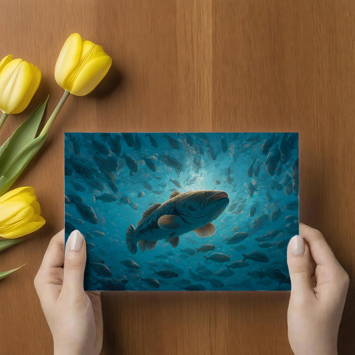 Grouper in Blue Swirling School Mural Wallpaper | Light-Filled Water, Textured Fish, Dynamic Scene