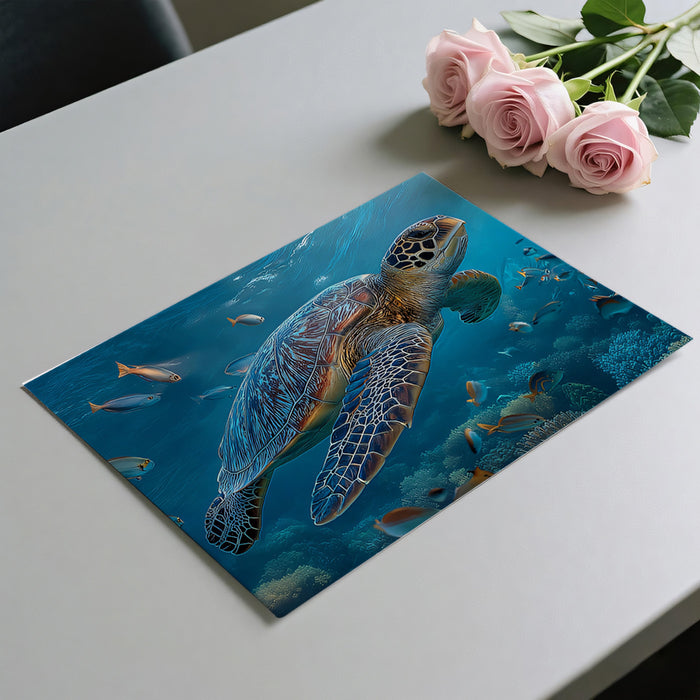Sea Turtle in Coral Reef Mural Wallpaper | Hyper-Realistic Detail, Turquoise Water, Sunlit Ocean