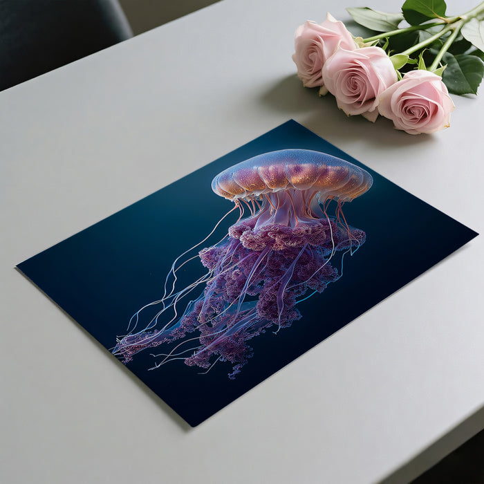 Luminous Purple Jellyfish Mural Wallpaper | Deep Blue Void, Ethereal Tentacles, Dramatic Light