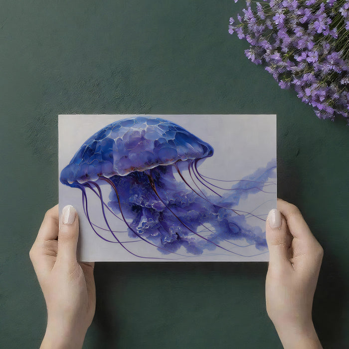 Textured Blue and Purple Jellyfish Mural Wallpaper | Painted Art, White Background, Soft Diffusion
