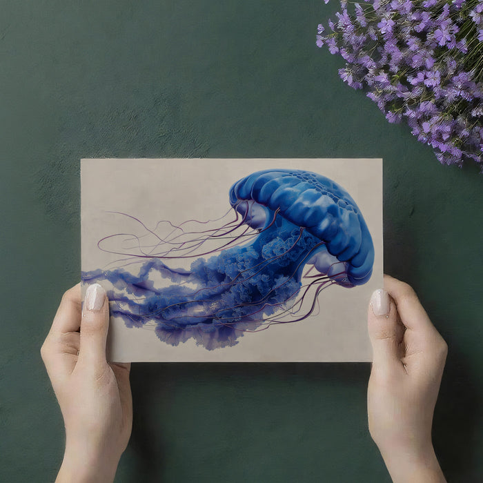 Intense Blue Jellyfish with Textured Bell Mural | High Detail, Solid Color, Abstract Background