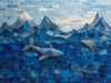 Mosaic Ocean and Sharks Mural Wallpaper in Bedroom | Various Colors (Blue, Yellow, etc.) of Sharks 