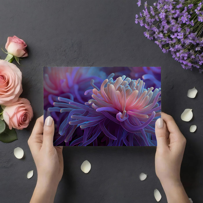 Bioluminescent Sea Flower Mural Wallpaper | Purple and Pink Bloom, Macro Ocean Fantasy, Sculptural