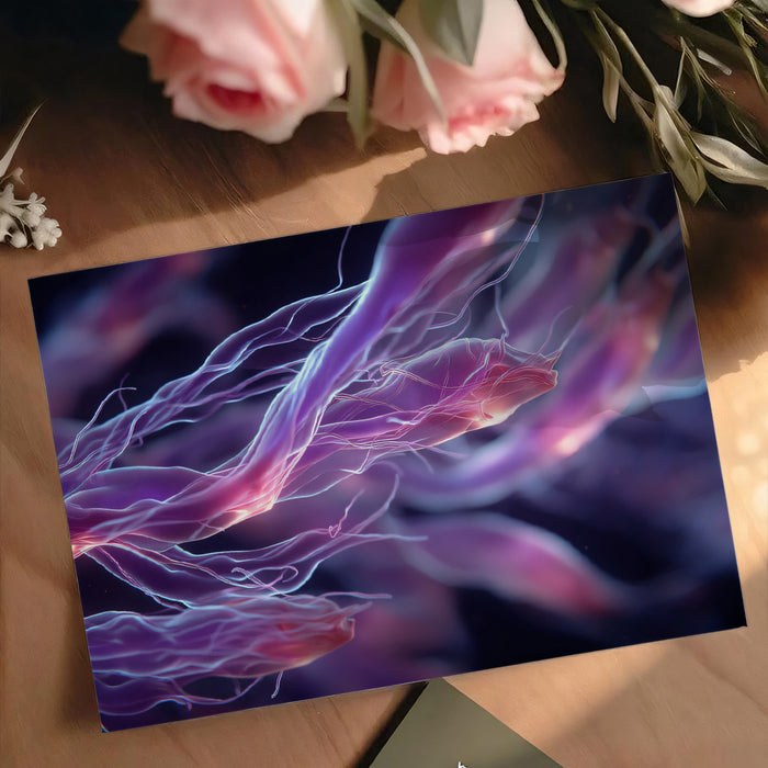 Microscopic Fiber Organism Mural Wallpaper | Purple and Pink Glow, Abstract Bioluminescence, Fluid Motion