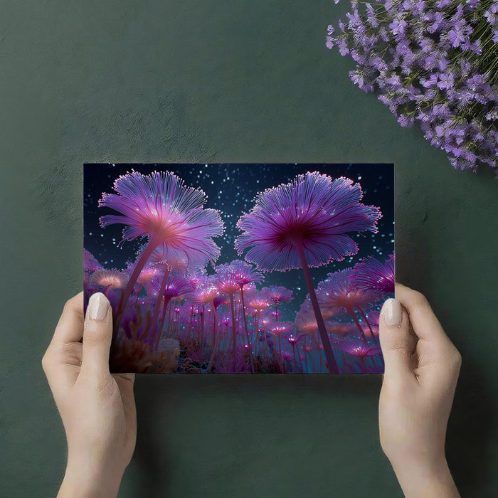 Bioluminescent Fiber Coral Garden Mural Wallpaper | Pink and Purple Glow, Deep Sea Fantasy, Low Angle