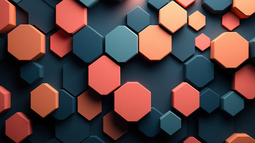 Hexagonal Geometric Mural Wallpaper in Living Room | Various Colors (Orange, Blue, etc.) of Hexagons