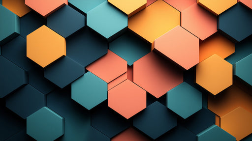 Hexagonal Geometric Mural Wallpaper in Living Room | Various Colors (Orange, Blue, etc.) of Hexagons
