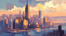 Cityscape Mural Wallpaper in Living Room | Various Colors (Blue, Orange, etc.) of City