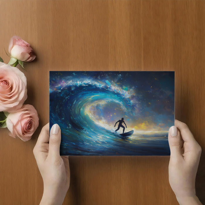 Starry Night Ocean Wave Mural Wallpaper | Cosmic Surf, Blue and Purple Nebula, Impressionist