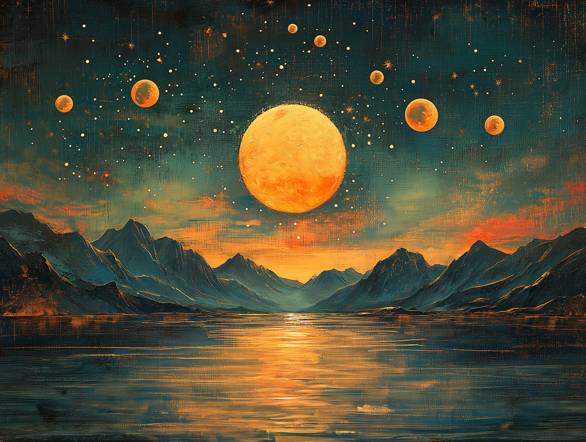 Celestial and Mountain Mural Wallpaper in Bedroom | Various Colors (Orange, Green, etc.) of Sunset and Mountain