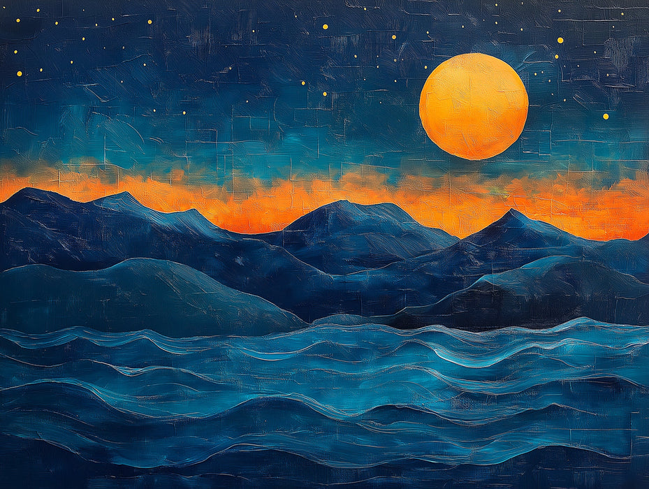 Celestial and Mountain Mural Wallpaper in Bedroom | Various Colors (Orange, Green, etc.) of Sunset and Mountain