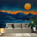 Celestial and Mountain Mural Wallpaper in Bedroom | Various Colors (Orange, Green, etc.) of Sunset and Mountain