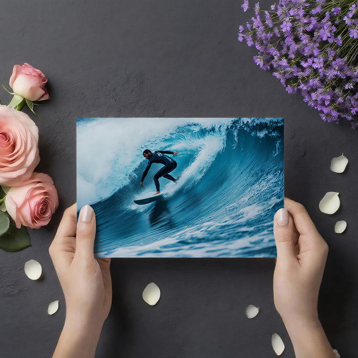 High-Action Turquoise Barrel Wave Mural Wallpaper | Cool Tones, Fluid Movement, Clean Realism