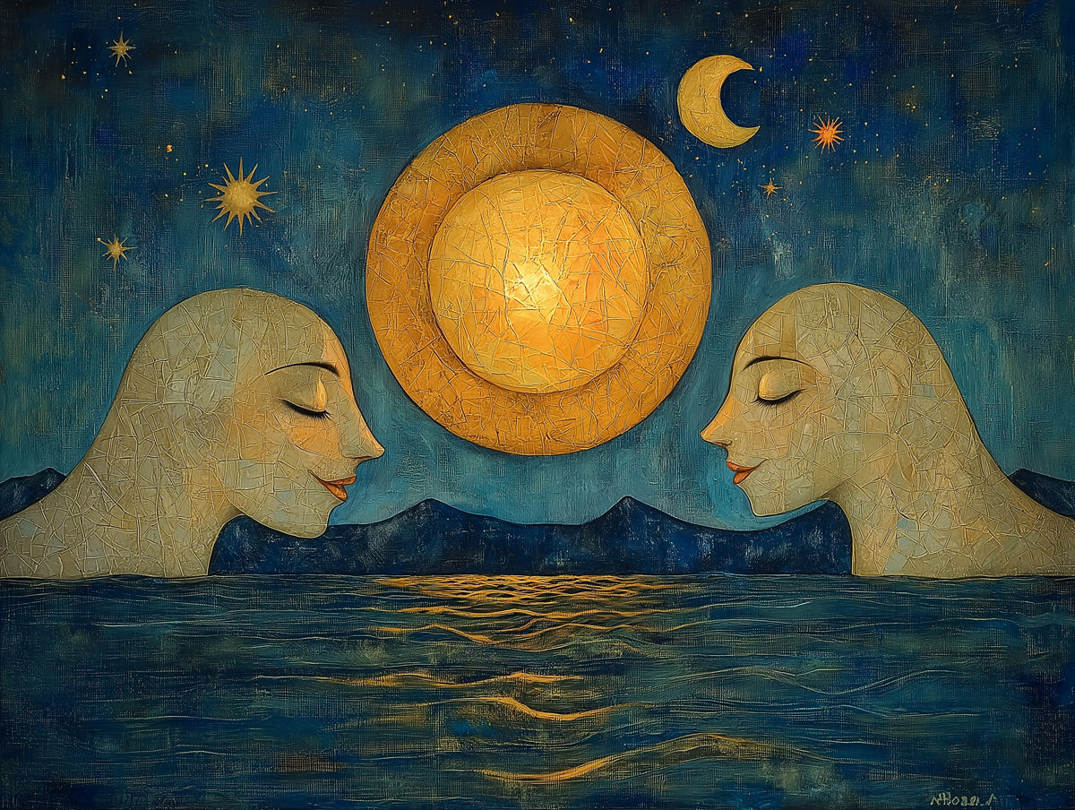 Moon and Faces Mural Wallpaper in Bedroom | Various Colors (Blue, Yellow, etc.) Moon and Faces