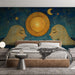 Moon and Faces Mural Wallpaper in Bedroom | Various Colors (Blue, Yellow, etc.) Moon and Faces