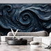 Dark Swirl Mural Wallpaper in Living Room | Dark Blue Dark Swirl