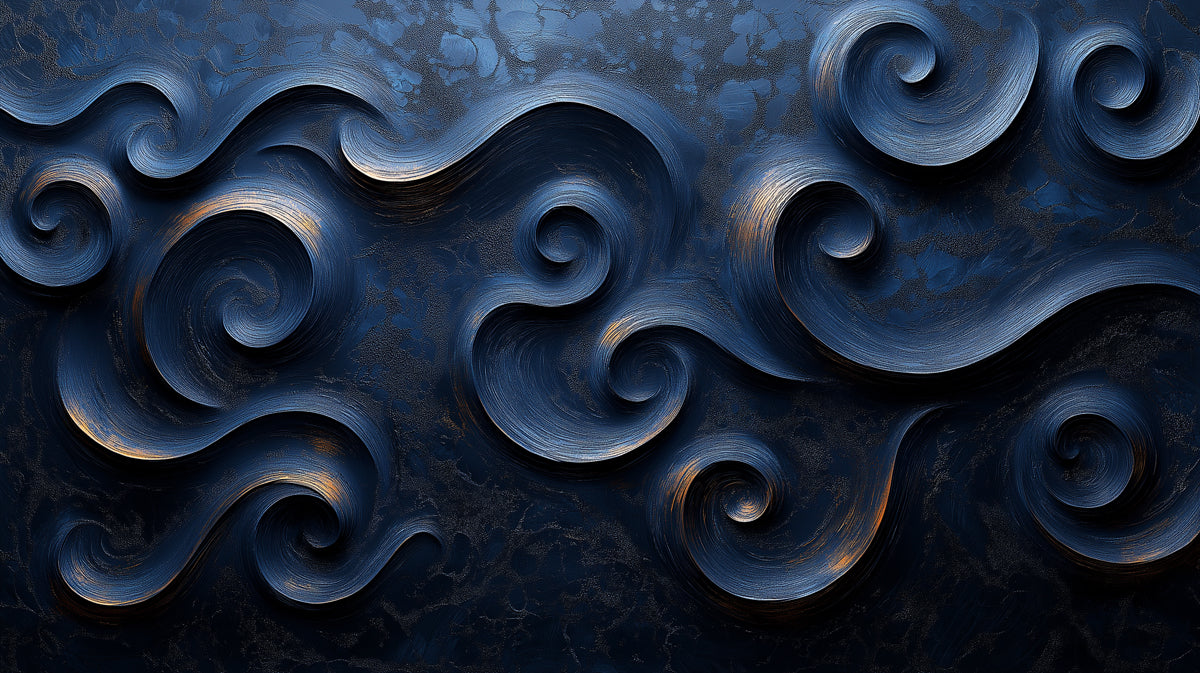 Dark Swirl Mural Wallpaper in Living Room | Dark Blue Dark Swirl