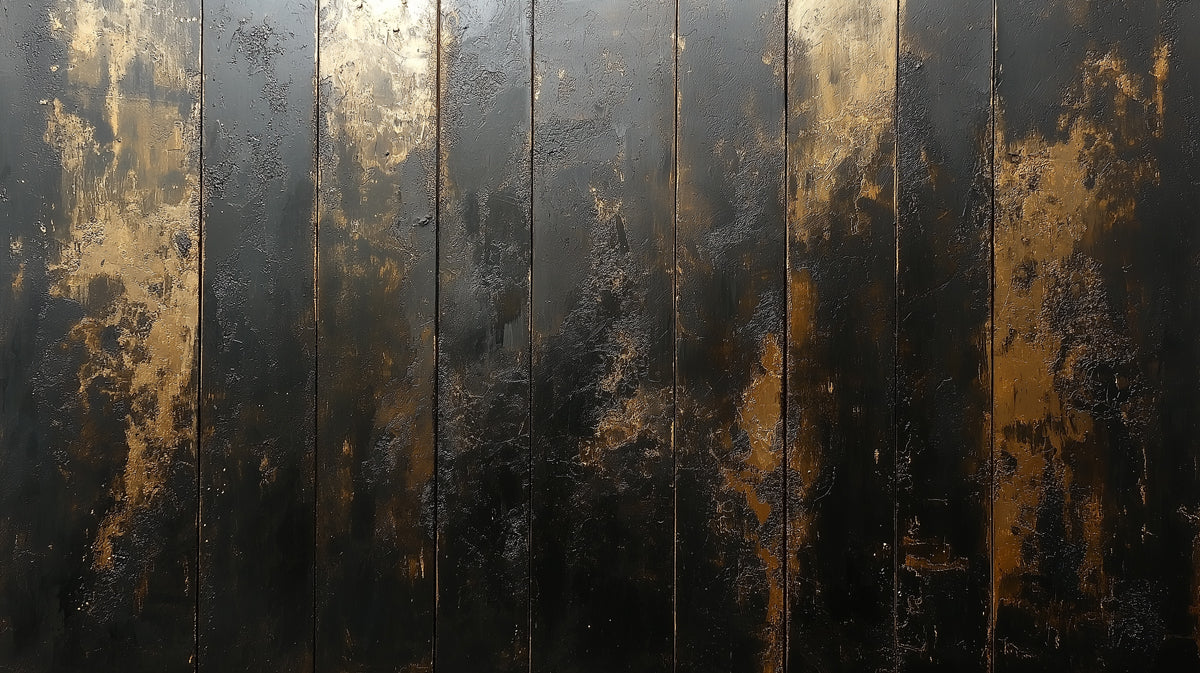 Black and Gold Panel Mural Wallpaper in Living Room | Black and Gold Wooden Panel