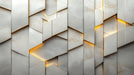 Geometric Marble and Gold Mural Wallpaper in Living Room | Gray, Gold Marble
