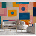 Colorful Geometric Shapes Mural Wallpaper in Office | Various Colors (Orange, Blue, Pink, etc.) of Geometric Shapes