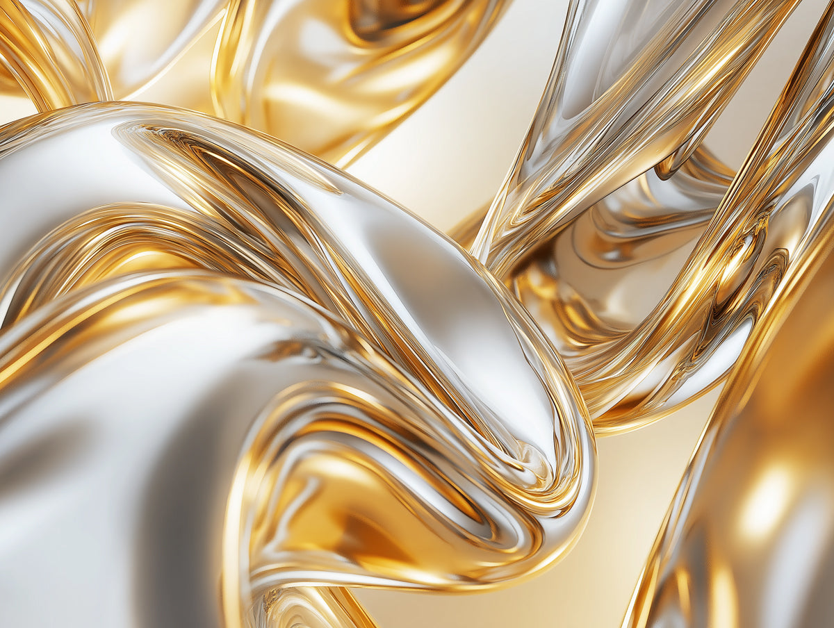 Gold and Silver Fluid Mural Wallpaper in Living Room | Gold, Silver, and Gray Fluid