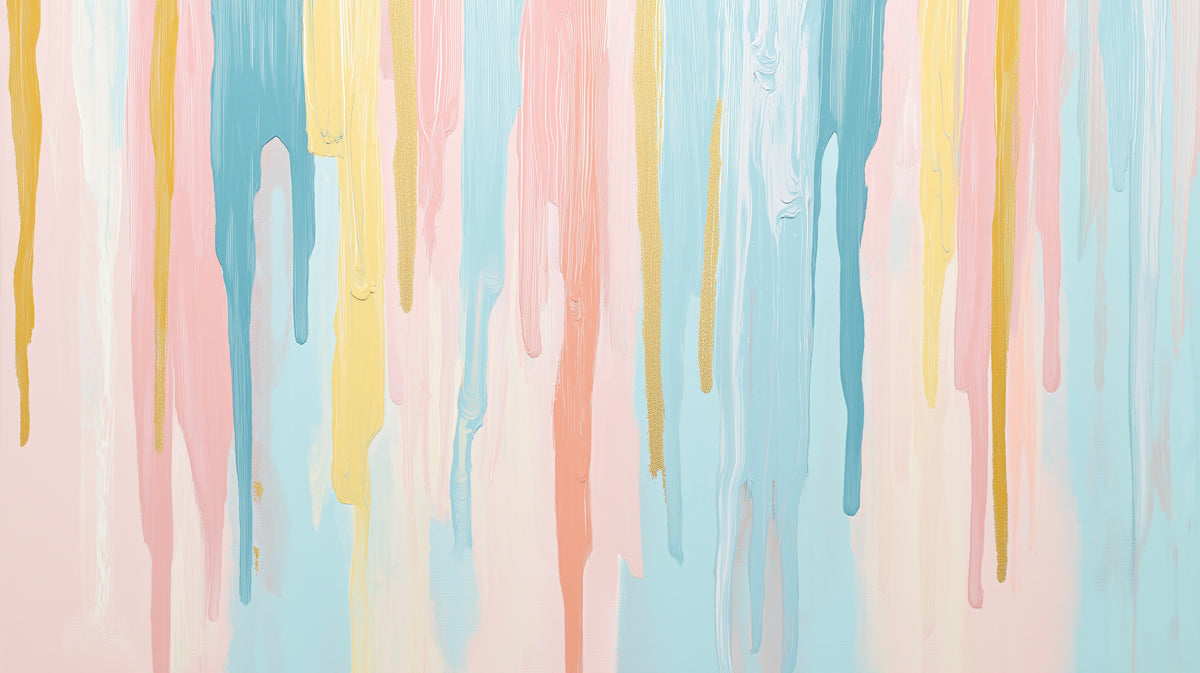 Pastel Drip Mural Wallpaper in Dining Room | Various Pastel Colors (Pink, Blue, Yellow, etc.) of Drip