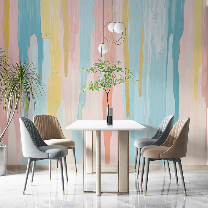 Pastel Drip Mural Wallpaper in Dining Room | Various Pastel Colors (Pink, Blue, Yellow, etc.) of Drip