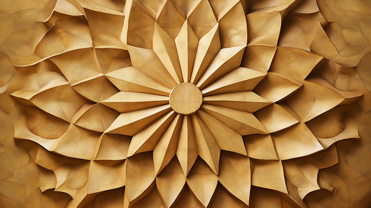 Wooden Sunflower Mural Wallpaper in Bedroom | Golden Brown Sunflower