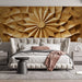 Wooden Sunflower Mural Wallpaper in Bedroom | Golden Brown Sunflower