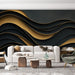 Black and Gold Wave Mural Wallpaper in Living Room | Black and Gold Wave