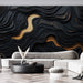 Black and Gold Wave Mural Wallpaper in Living Room | Black and Gold Wave