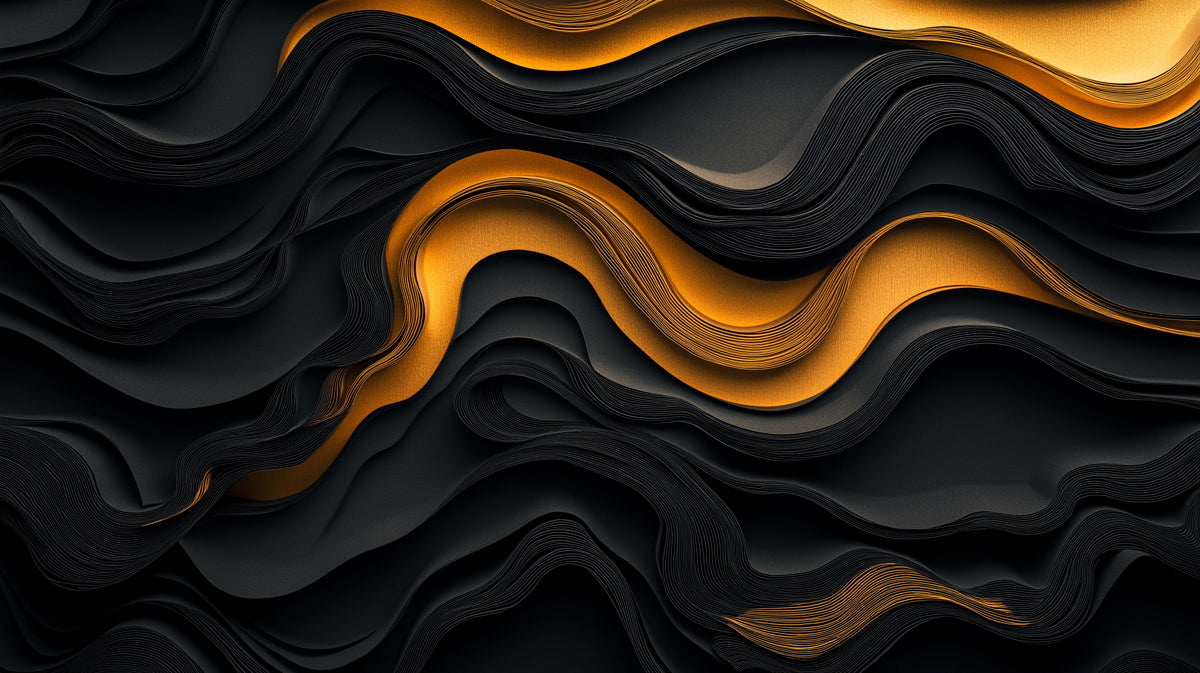 Black and Gold Wave Mural Wallpaper in Living Room | Black and Gold Wave