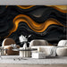 Black and Gold Wave Mural Wallpaper in Living Room | Black and Gold Wave