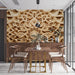 Wooden Mandala Mural Wallpaper in Dining Room | Various Shades of Brown Mandala for Buddhism