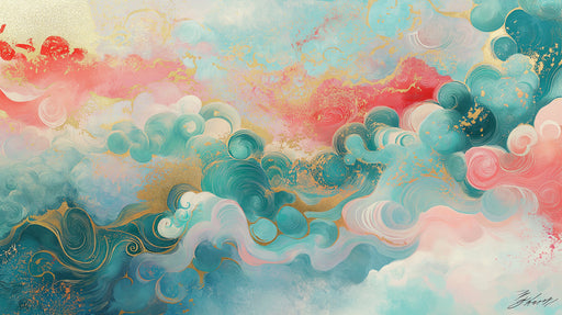 Colorful Cloud and Wave Mural Wallpaper in Bedroom | Various Colors (Pink, Blue, Gold, etc.) of Clouds