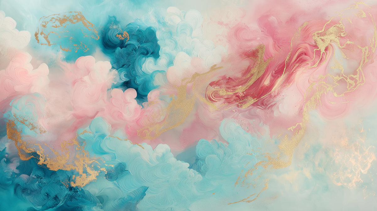 Colorful Cloud and Wave Mural Wallpaper in Bedroom | Various Colors (Pink, Blue, Gold, etc.) of Clouds