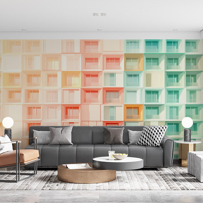 Colorful Building Facade Mural Wallpaper in Caf¨¦ Area | Various Colors (Orange, Green, etc.) of Building