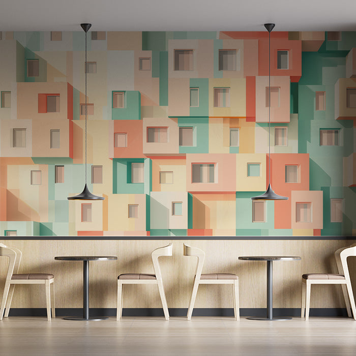 Colorful Building Facade Mural Wallpaper in Caf¨¦ Area | Various Colors (Orange, Green, etc.) of Building