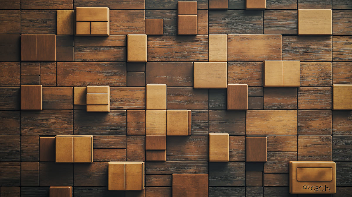 Wooden Cube Mural Wallpaper in Dining Room | Various Shades of Brown Wooden Cube