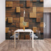 Wooden Cube Mural Wallpaper in Dining Room | Various Shades of Brown Wooden Cube