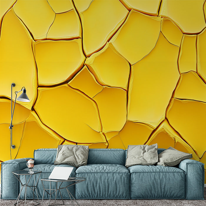 Yellow Cracked Mural Wallpaper in Living Room | Yellow Crack