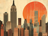 Vintage Cityscape and Sunset Mural Wallpaper in Home office | Various Colors (Orange, Yellow, etc.) of City
